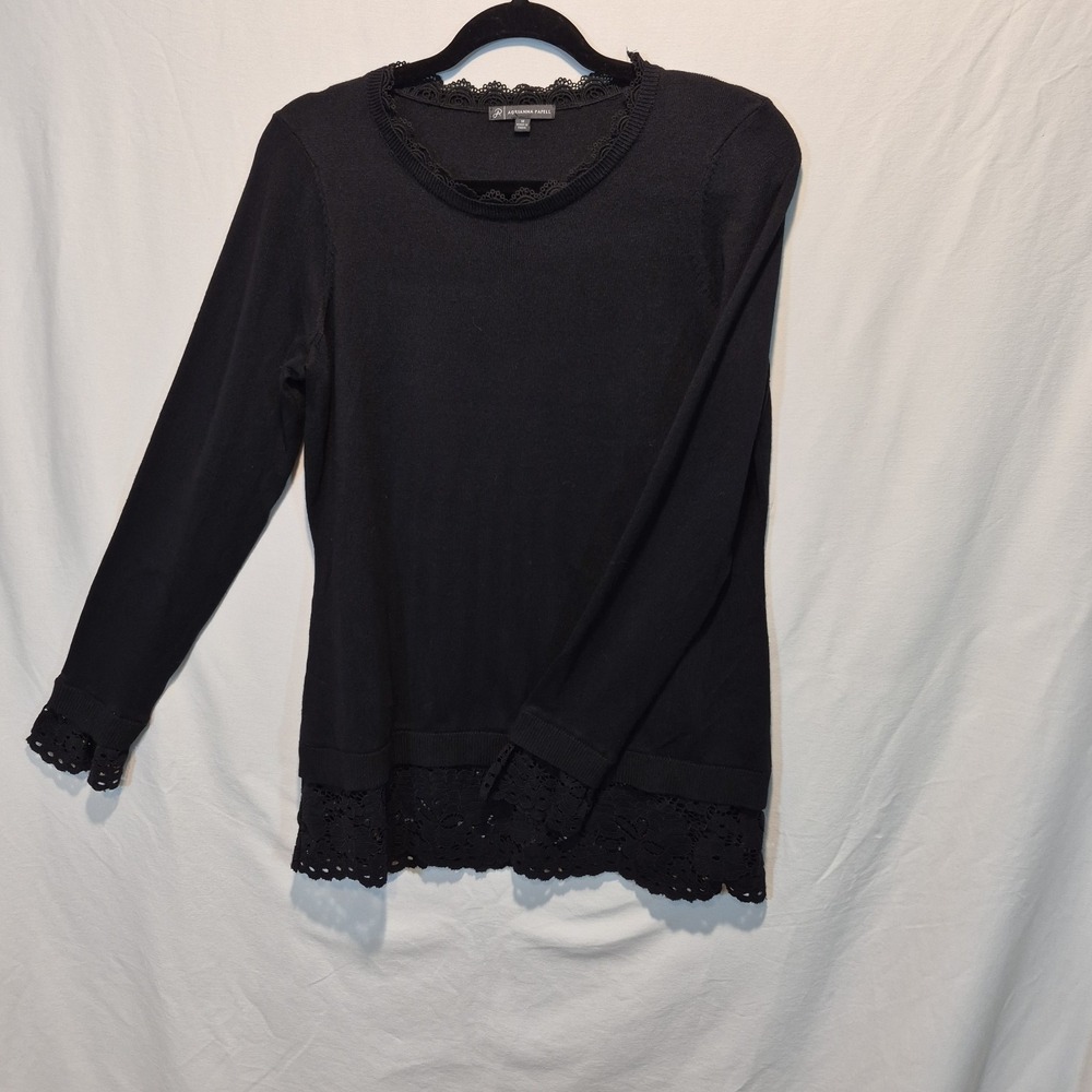 Adrianna Papell Lace Hem Med Sweater Romantic Classic Boho Contemporary Modest